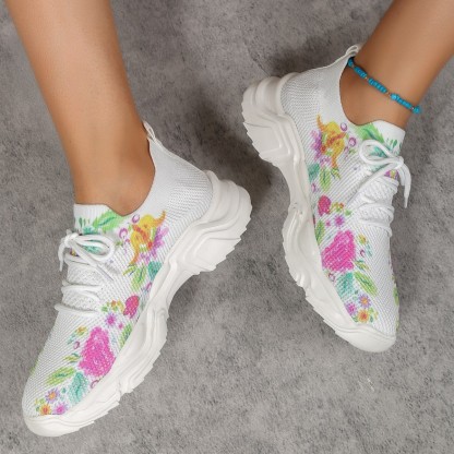 ⏰Promotion - 70% OFF🔥Floral Print Lace-up Breathable Orthopedic Sneakers - Proven Plantar Fasciitis, Foot and Heel Pain Relief