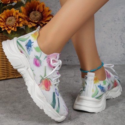 ⏰Promotion - 70% OFF🔥Floral Print Lace-up Breathable Orthopedic Sneakers - Proven Plantar Fasciitis, Foot and Heel Pain Relief
