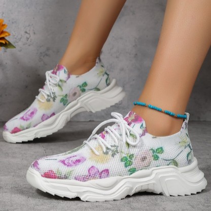 ⏰Promotion - 70% OFF🔥Floral Print Lace-up Breathable Orthopedic Sneakers - Proven Plantar Fasciitis, Foot and Heel Pain Relief