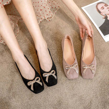 🔥Last Day 50% OFF ⏰Women's Comfortable Non-slip Square Toe Rhinestone Shallow Flat Orthopedic Shoes - Proven Plantar Fasciitis, Foot and Heel Pain Relief