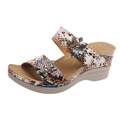 🎁Spring Sale 50% OFF⏳2025 New Leopard Leather Wedge Soft Sole Sandals - Ergonomically Designed To Relieve Foot Pressure