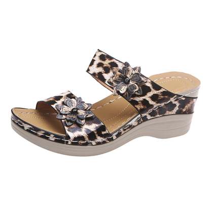 🎁Spring Sale 50% OFF⏳2025 New Leopard Leather Wedge Soft Sole Sandals - Ergonomically Designed To Relieve Foot Pressure