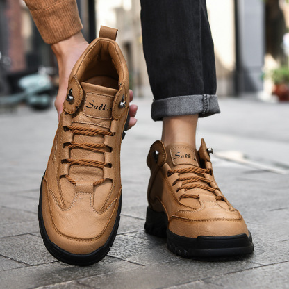 (⏰Last Day 70% OFF🔥)Men's Comfortable Wear-resistant Orthopedic Hand-sewn Leather Shoes - Shock Absorbing Effect, Relaxes Muscles And Relieves Foot Pain