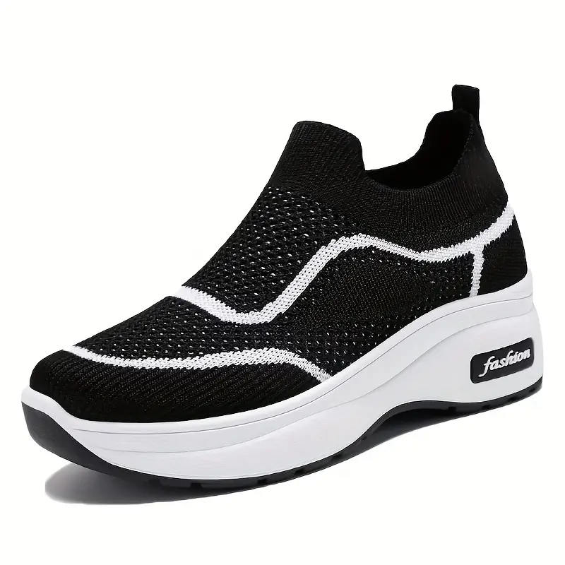 Atmungsaktive Strick-Plateau-Sneaker Für Damen、Lässige Slip-On-Outdoor-Schuhe、Bequeme 低帮 Schuhe 详细信息 1