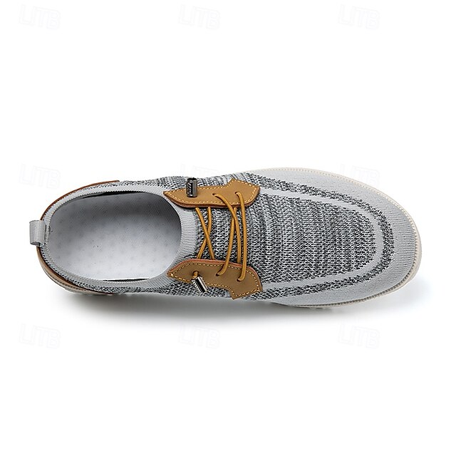 🔥Limited Time Offer 70% OFF🔥Men's Grey Knit Sport Shoes with Leather Accents and Lace-Up Design – Comfortable Casual & Outdoor Footwear