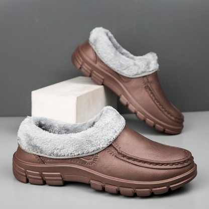 🔥Hot Sale🎁--50% OFF🎉Men's Black Faux Leather Slip-on Shoes with Fur Lining - Warm and Comfortable for Winter
