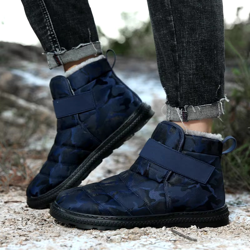 (⏰Limited Time 70% Discount Event) Men's 2024 Winter New Warm Waterproof Non-Slip Puncture-Resistant Velcro Slip-On Snow Boots Ankle Support Orthopedic Wide Toe Arch Support Cotton Shoes