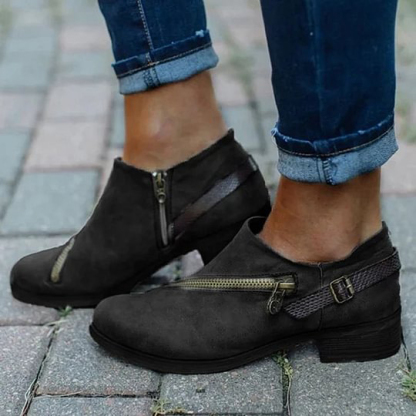 🎁Hot Sale 50% OFF⏳Women Casual Retro Round Toe Low Heel Zipper Boots - Proven Plantar Fasciitis, Foot and Heel Pain Relief