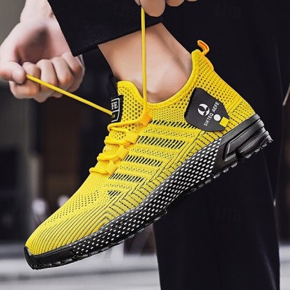 ⏰LIMITED SALE 70% OFF🔥Men's Yellow Athletic Sneakers - Breathable Mesh Lace-Up Running Shoes for Training & Casual Sports