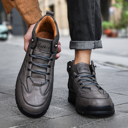 (⏰Last Day 70% OFF🔥)Men's Comfortable Wear-resistant Orthopedic Hand-sewn Leather Shoes - Shock Absorbing Effect, Relaxes Muscles And Relieves Foot Pain