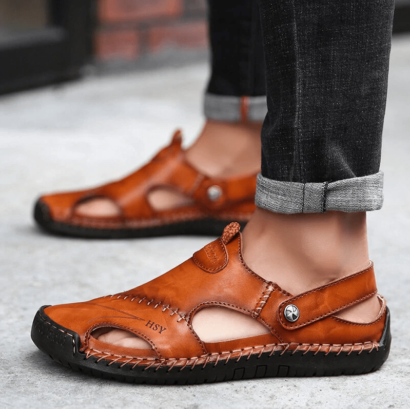 🔥On This Week Sale 70% OFF🔥Mens Casual Comfy Leather Slip On Sandals, Comfy Orthopedic Walking Shoes