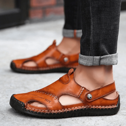🔥On This Week Sale 70% OFF🔥Mens Casual Comfy Leather Slip On Sandals, Comfy Orthopedic Walking Shoes