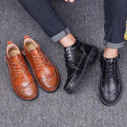 Men's Handcrafted Cowhide Leather Orthopedic Waterproof Ankle Boots