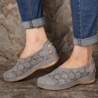 🔥Last Day 50% OFF ⏰ Women's Hollow Out Non-slip Leather Orthopaedic Flat Shoes - Proven Plantar Fasciitis, Foot and Heel Pain Relief