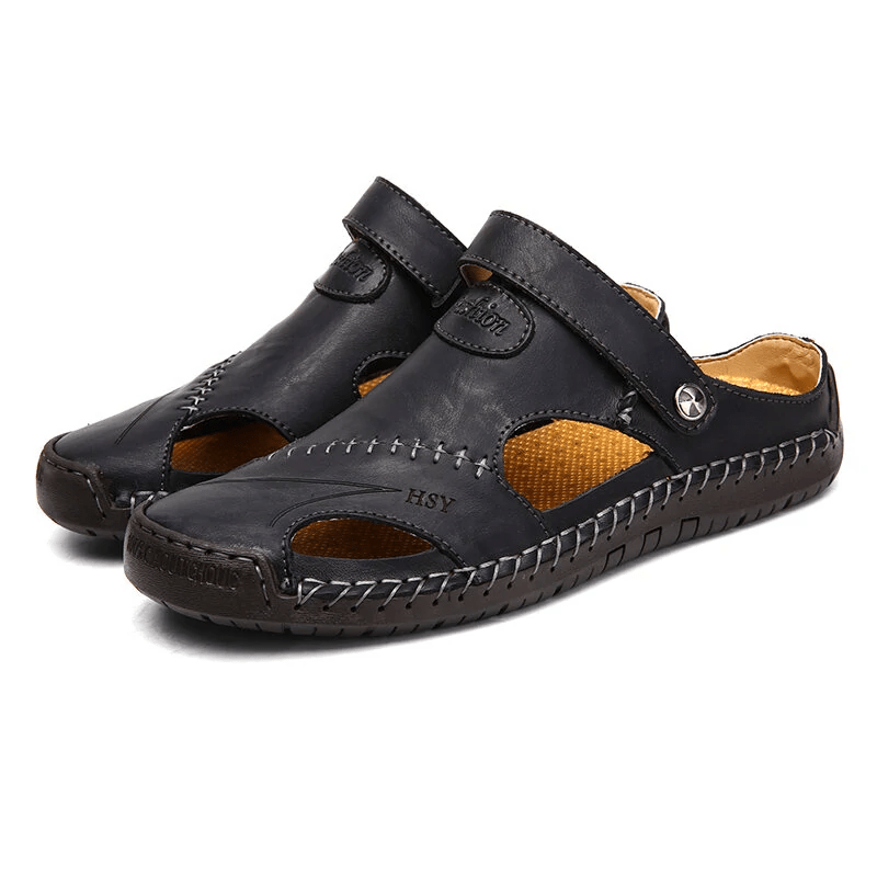 🔥On This Week Sale 70% OFF🔥Mens Casual Comfy Leather Slip On Sandals, Comfy Orthopedic Walking Shoes