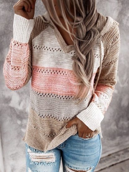 Women's Pullover Sweater Jumper Hooded Crochet Knit Thin Fall Winter Tunic Work Daily Holiday Casual Soft Long Sleeve Color Block Black Wine Blue S M L