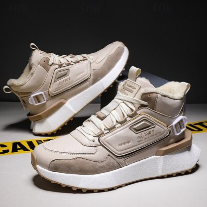 Hot Sale🎁--70% OFF🎉Men's Winter High-Top Sneakers with Faux Fur Lining – Warm Lace-Up Snow Boots for Outdoor Activities, Waterproof and Anti-Slip Sole