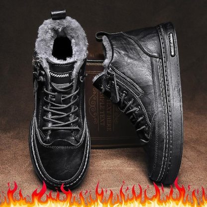 🔥Limited Time Offer 50% OFF🔥Men's Brown Fur-Lined Winter Boots - Warm, Waterproof Shoes with Zipper Closure for Outdoor Adventures
