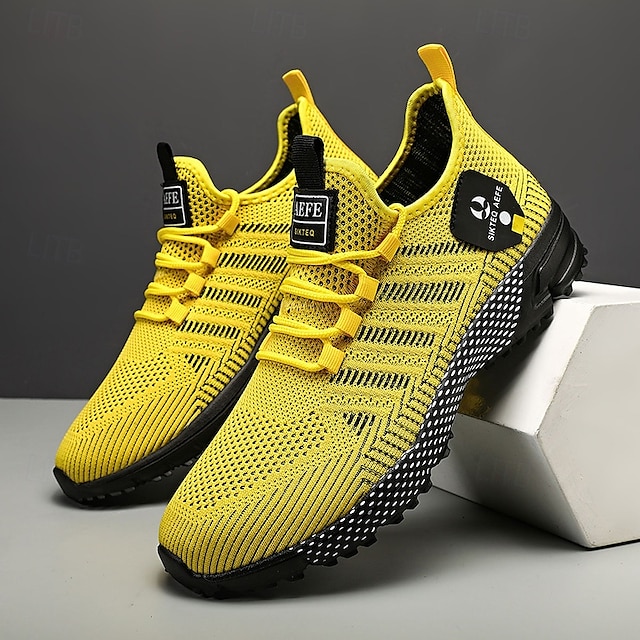 ⏰LIMITED SALE 70% OFF🔥Men's Yellow Athletic Sneakers - Breathable Mesh Lace-Up Running Shoes for Training & Casual Sports