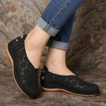 🔥Last Day 50% OFF ⏰ Women's Hollow Out Non-slip Leather Orthopaedic Flat Shoes - Proven Plantar Fasciitis, Foot and Heel Pain Relief