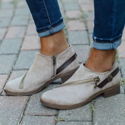 🎁Hot Sale 50% OFF⏳Women Casual Retro Round Toe Low Heel Zipper Boots - Proven Plantar Fasciitis, Foot and Heel Pain Relief
