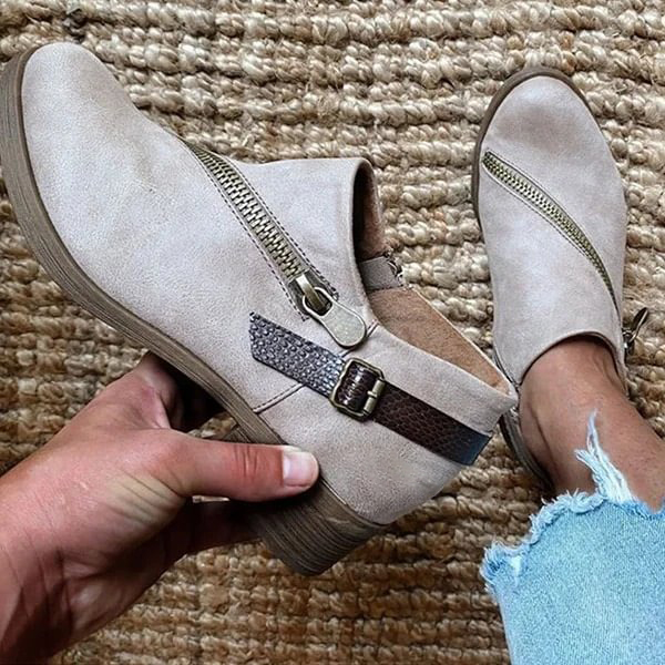 🎁Hot Sale 50% OFF⏳Women Casual Retro Round Toe Low Heel Zipper Boots - Proven Plantar Fasciitis, Foot and Heel Pain Relief