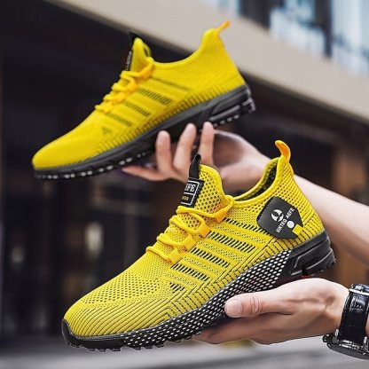 ⏰LIMITED SALE 70% OFF🔥Men's Yellow Athletic Sneakers - Breathable Mesh Lace-Up Running Shoes for Training & Casual Sports