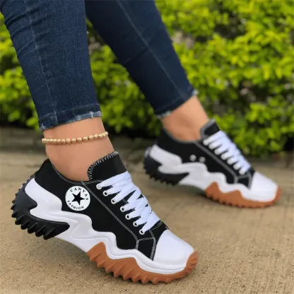 🔥Last Day 50% OFF ⏰Eyelet Lace-up Contrast Paneled Muffin Sneakers - Proven Plantar Fasciitis, Foot and Heel Pain Relief