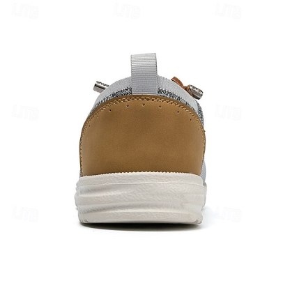 🔥Limited Time Offer 70% OFF🔥Men's Grey Knit Sport Shoes with Leather Accents and Lace-Up Design – Comfortable Casual & Outdoor Footwear
