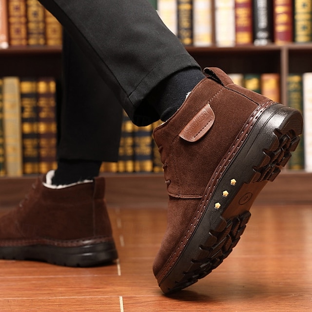 Men's Brown Faux Suede Ankle Boots with Warm Plush Lining and Non-Slip Sole - Ideal for Winter Outdoor Wear