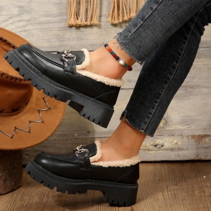🔥Last Day Promotion 50% OFF⏰Women's Wool Lining Thick Sole Leather Loafers - Proven Plantar Fasciitis, Foot and Heel Pain Relief