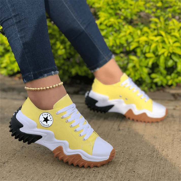 🔥Last Day 50% OFF ⏰Eyelet Lace-up Contrast Paneled Muffin Sneakers - Proven Plantar Fasciitis, Foot and Heel Pain Relief