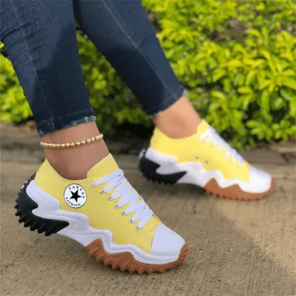 🔥Last Day 50% OFF ⏰Eyelet Lace-up Contrast Paneled Muffin Sneakers - Proven Plantar Fasciitis, Foot and Heel Pain Relief