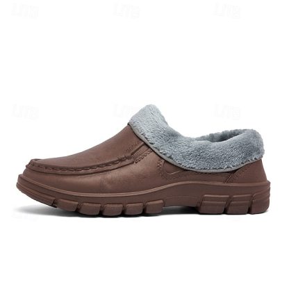 🔥Hot Sale🎁--50% OFF🎉Men's Black Faux Leather Slip-on Shoes with Fur Lining - Warm and Comfortable for Winter