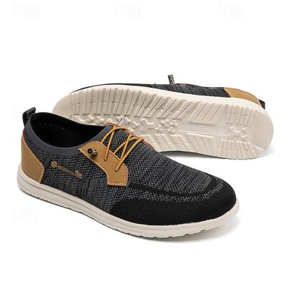 🔥Limited Time Offer 70% OFF🔥Men's Grey Knit Sport Shoes with Leather Accents and Lace-Up Design – Comfortable Casual & Outdoor Footwear