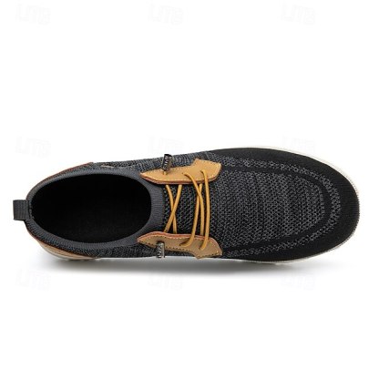 🔥Limited Time Offer 70% OFF🔥Men's Grey Knit Sport Shoes with Leather Accents and Lace-Up Design – Comfortable Casual & Outdoor Footwear
