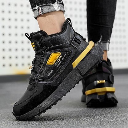 Hot Sale🎁--70% OFF🎉Men's Winter High-Top Sneakers with Faux Fur Lining – Warm Lace-Up Snow Boots for Outdoor Activities, Waterproof and Anti-Slip Sole