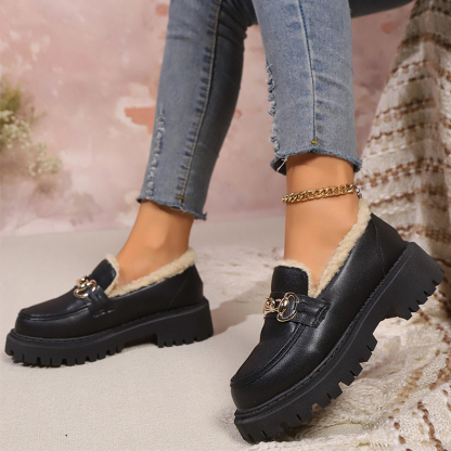 🔥Last Day Promotion 50% OFF⏰Women's Wool Lining Thick Sole Leather Loafers - Proven Plantar Fasciitis, Foot and Heel Pain Relief