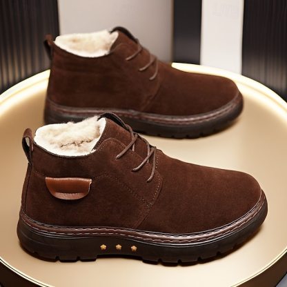 Men's Brown Faux Suede Ankle Boots with Warm Plush Lining and Non-Slip Sole - Ideal for Winter Outdoor Wear