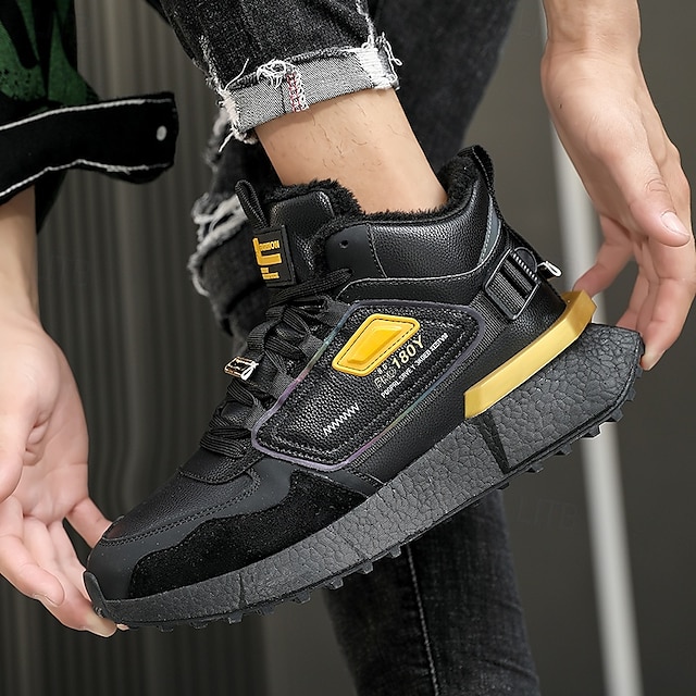 Hot Sale🎁--70% OFF🎉Men's Winter High-Top Sneakers with Faux Fur Lining – Warm Lace-Up Snow Boots for Outdoor Activities, Waterproof and Anti-Slip Sole