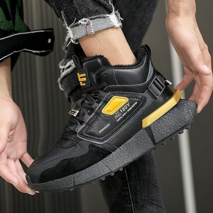 Hot Sale🎁--70% OFF🎉Men's Winter High-Top Sneakers with Faux Fur Lining – Warm Lace-Up Snow Boots for Outdoor Activities, Waterproof and Anti-Slip Sole