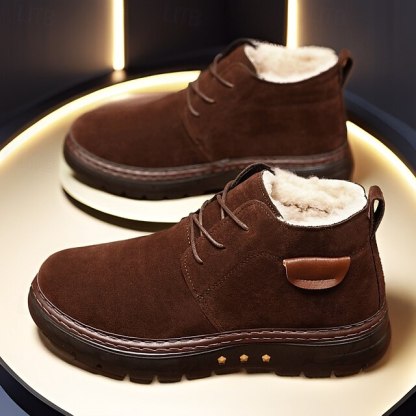 Men's Brown Faux Suede Ankle Boots with Warm Plush Lining and Non-Slip Sole - Ideal for Winter Outdoor Wear