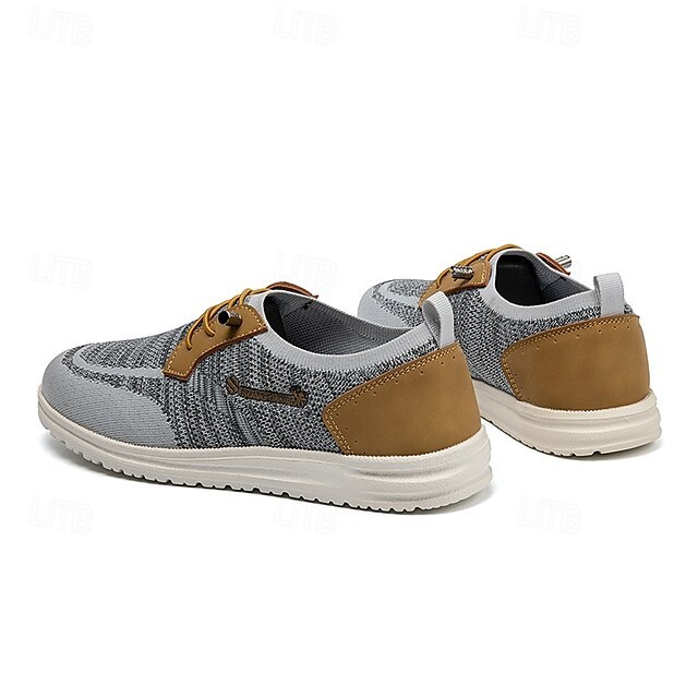 🔥Limited Time Offer 70% OFF🔥Men's Grey Knit Sport Shoes with Leather Accents and Lace-Up Design – Comfortable Casual & Outdoor Footwear