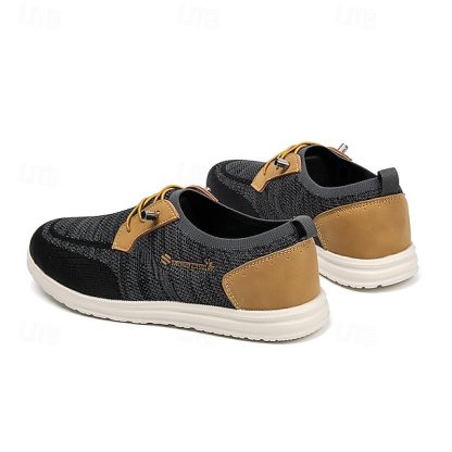 🔥Limited Time Offer 70% OFF🔥Men's Grey Knit Sport Shoes with Leather Accents and Lace-Up Design – Comfortable Casual & Outdoor Footwear