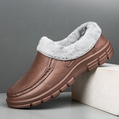 🔥Hot Sale🎁--50% OFF🎉Men's Black Faux Leather Slip-on Shoes with Fur Lining - Warm and Comfortable for Winter