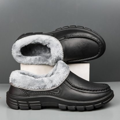 🔥Hot Sale🎁--50% OFF🎉Men's Black Faux Leather Slip-on Shoes with Fur Lining - Warm and Comfortable for Winter