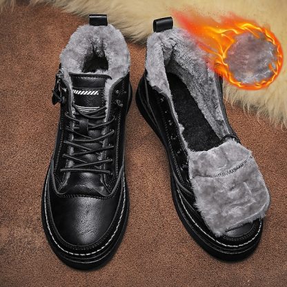 🔥Limited Time Offer 50% OFF🔥Men's Brown Fur-Lined Winter Boots - Warm, Waterproof Shoes with Zipper Closure for Outdoor Adventures
