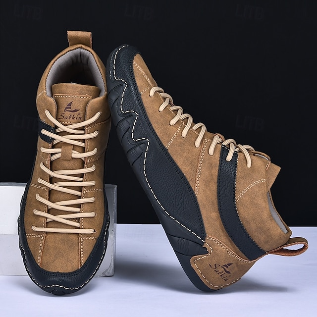 🔥Limited Time Offer 50% OFF🔥Men’s Lightweight Lace-Up High-Top Casual Sneakers – Comfortable Faux Suede and Leather Design for Outdoor and Daily Wear