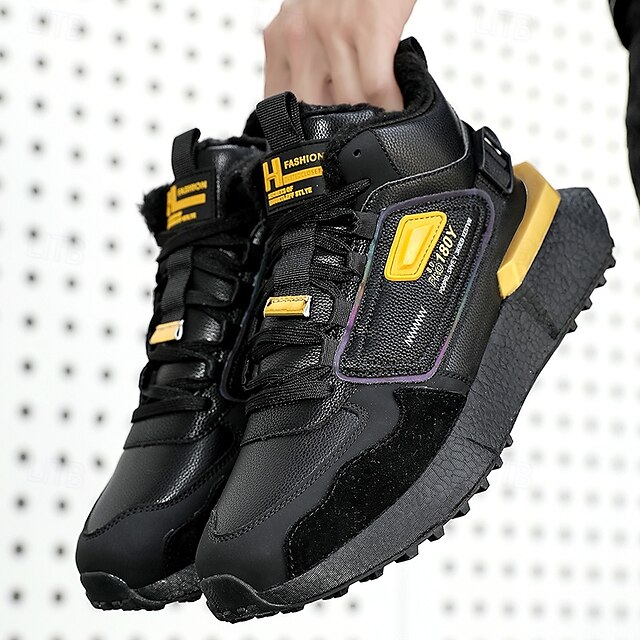 Hot Sale🎁--70% OFF🎉Men's Winter High-Top Sneakers with Faux Fur Lining – Warm Lace-Up Snow Boots for Outdoor Activities, Waterproof and Anti-Slip Sole