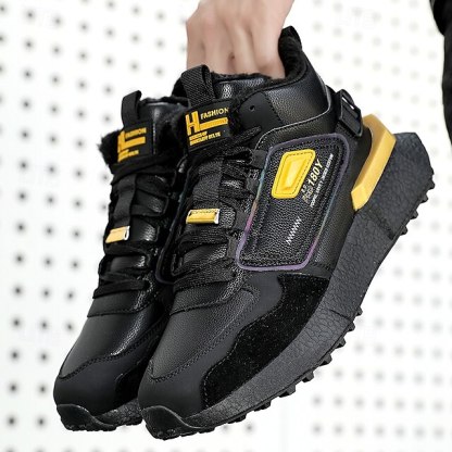 Hot Sale🎁--70% OFF🎉Men's Winter High-Top Sneakers with Faux Fur Lining – Warm Lace-Up Snow Boots for Outdoor Activities, Waterproof and Anti-Slip Sole